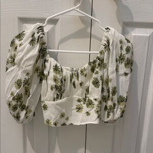 Abercrombie & Fitch White Floral Puff-Sleeve Crop Top